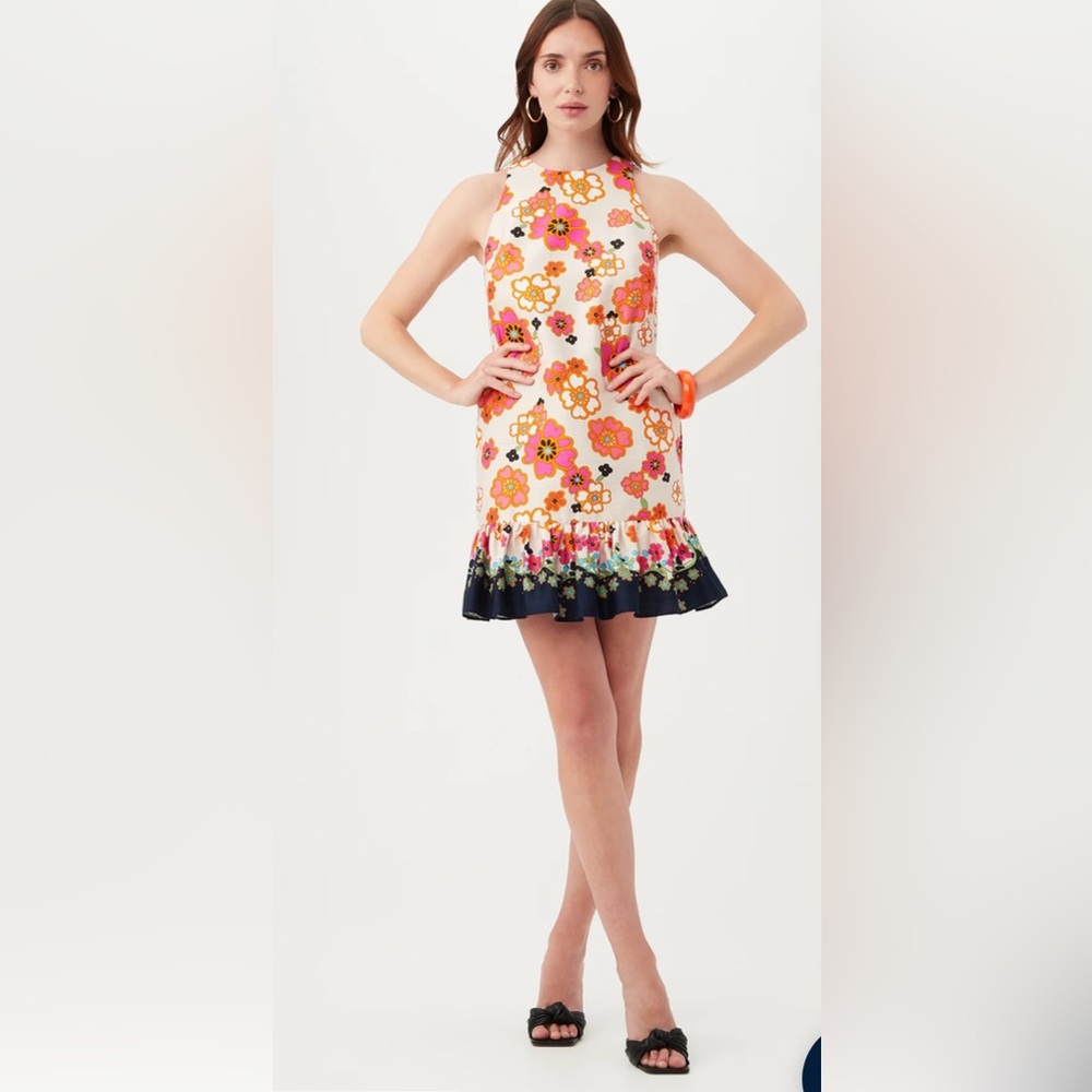 NWT Trina Turk Berry Border ruffle Sleeveless Shift Dress sz 6
